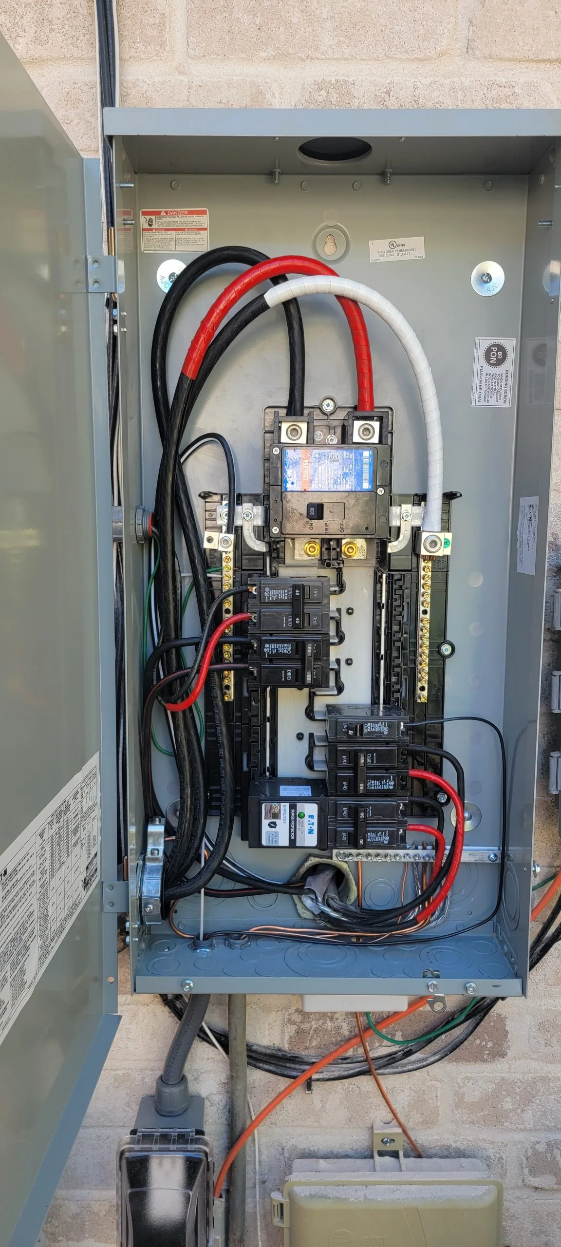 Finished residential electrical panel installed by Good Times Electric